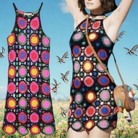 H&M + CHOACHELLA Women’s Rainbow Crochet Dress in the Size 6 in Multi Color - Picture 1 of 14